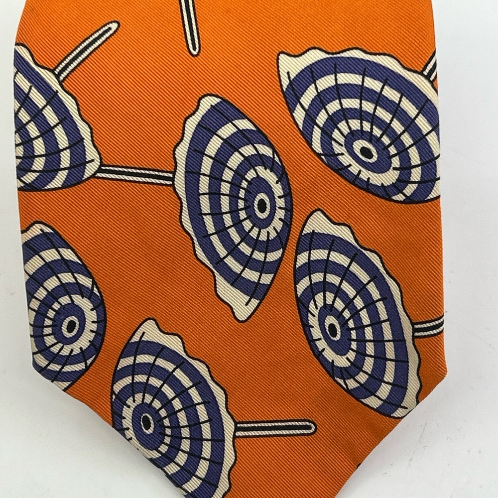 Vtg Ralph Lauren Polo Silk Necktie Orange Blue Umbrellas Pattern